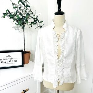 Lena Gabrielle White French 100% Linen Gauze Romantic 3/4 Jacket Size 4